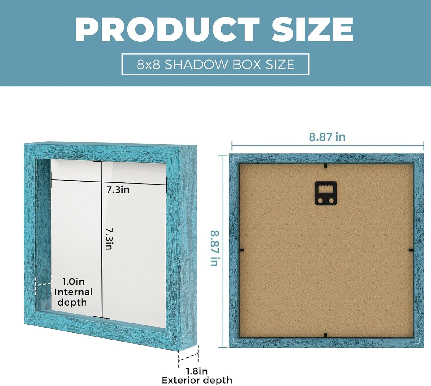 Muzilife 8x8 Shadow Box Picture Frame with Linen Board - Deep Wood & Glass Display Case Ready to Hang Memory Box Baby Sports Memorabilia, Pins, Awards, Medals, Wedding, Tickets and Photos (Black)