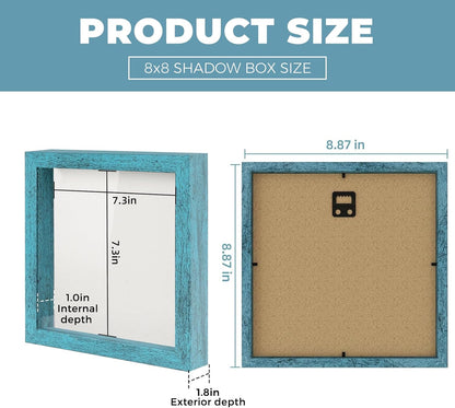 Muzilife 8x8 Shadow Box Picture Frame with Linen Board - Deep Wood & Glass Display Case Ready to Hang Memory Box Baby Sports Memorabilia, Pins, Awards, Medals, Wedding, Tickets and Photos (Black)