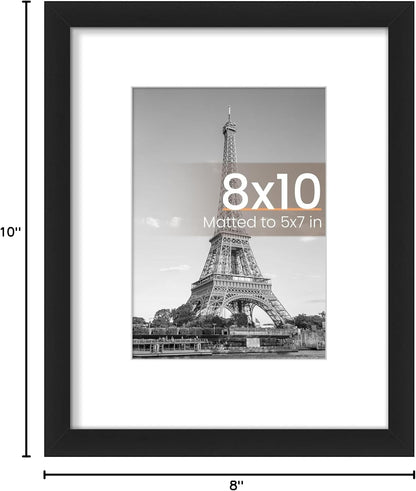 upsimples 8x10 Picture Frame, Display Pictures 5x7 with Mat or 8x10 Without Mat, Wall Hanging Photo Frame, Black, 1 Pack - Colors B