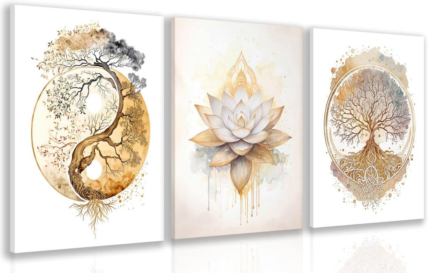 GELDSTEI Calm Zen Botanical Canvas Wall Art, White Lotus Blooming on Stones in Water Aesthetic Pictures, Yoga Spa Meditation Room Decor, Modern Spiritual Poster Prints for Zen Office Framed Set of 3, Each 12x16 Inch