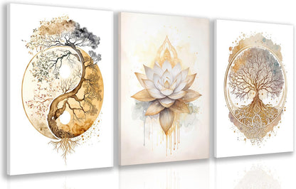 GELDSTEI Calm Zen Botanical Canvas Wall Art, White Lotus Blooming on Stones in Water Aesthetic Pictures, Yoga Spa Meditation Room Decor, Modern Spiritual Poster Prints for Zen Office Framed Set of 3, Each 12x16 Inch