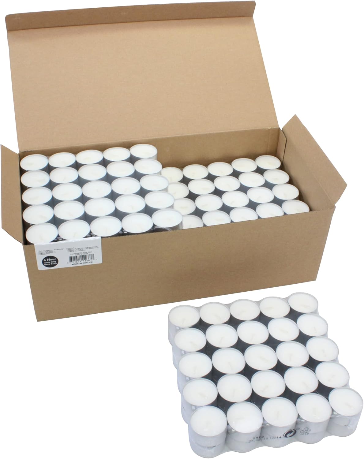Stonebriar Unscented Long Burning White Tealight Candles, Bulk Pack, 6-7 Hour Burn Time, Smokeless Tealights for Parties, Weddings, Home, 100 Count