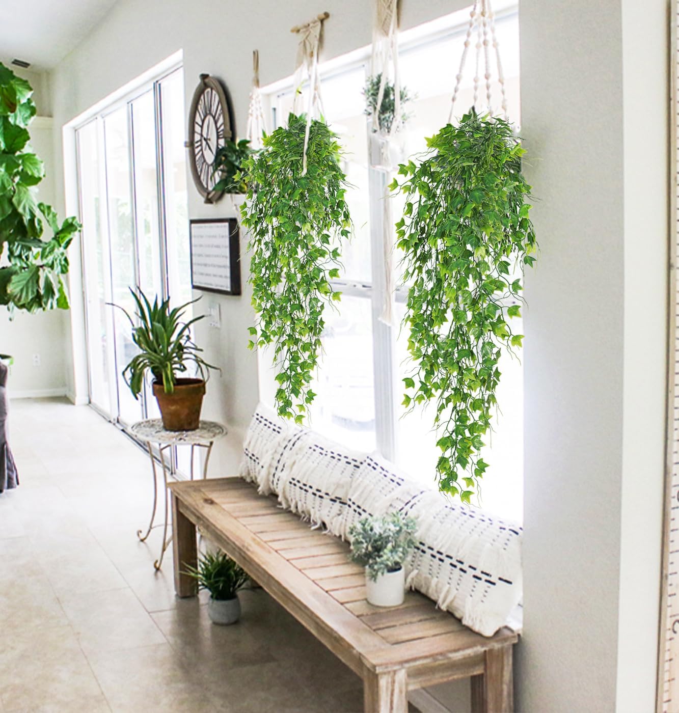 RECUTMS Artificial Hanging Plants Fake Hanging Plant Faux Eucalyptus Leaf Greenery Vine Outdoor UV Resistant Plastic Plants Home Garden Wedding Party Indoor Outdoor Decorations(White)