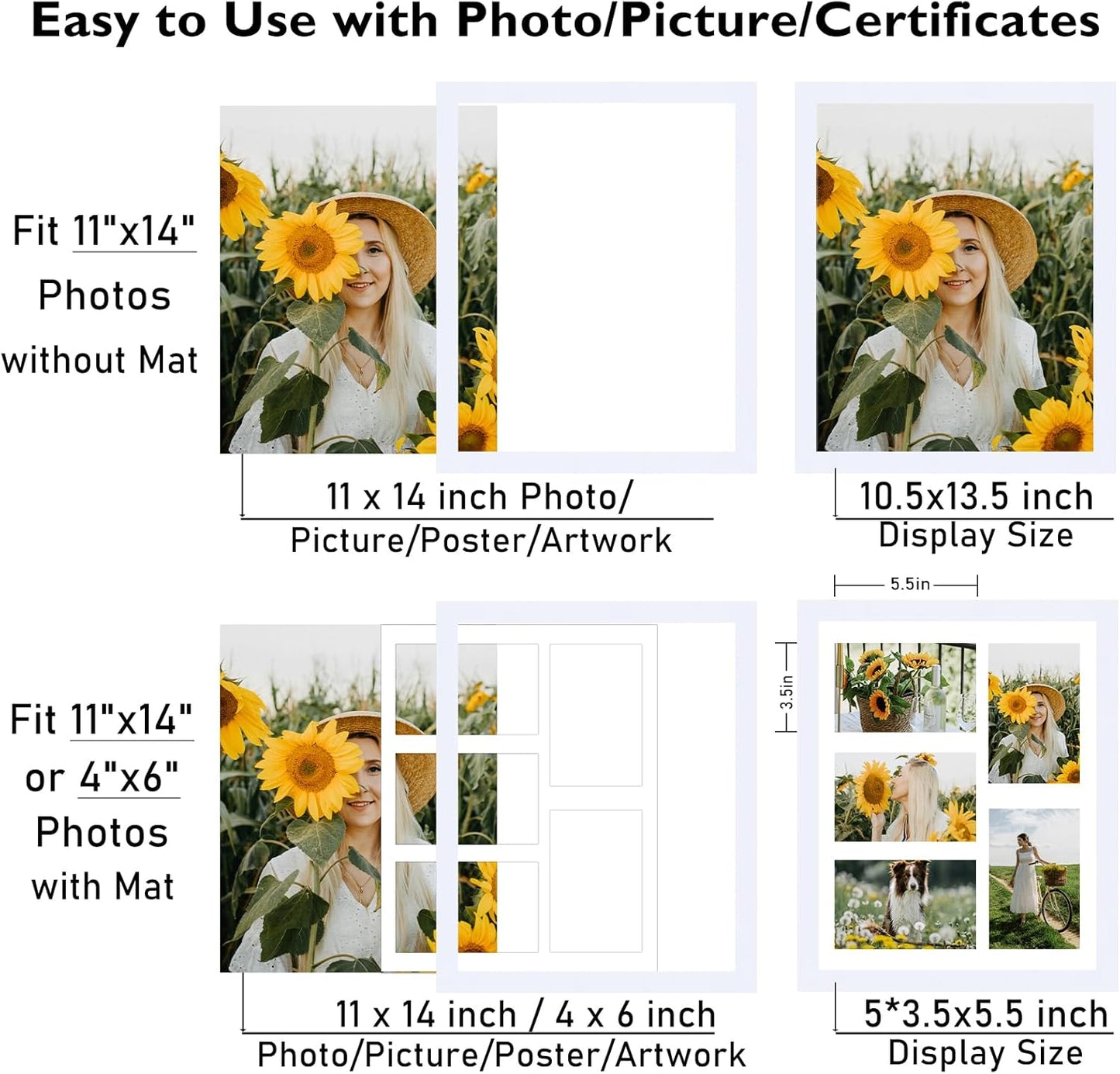 JCJMY 11x14 Picture Frame, 4x6 Collage Picture Frame, Display 5 Pcs 4x6 Photos or 11x14 Picture, Five Opening 4x6 Collage Frame for Wall Hanging, Lightweight 4 x 6 Multi Pictures Frame, Black