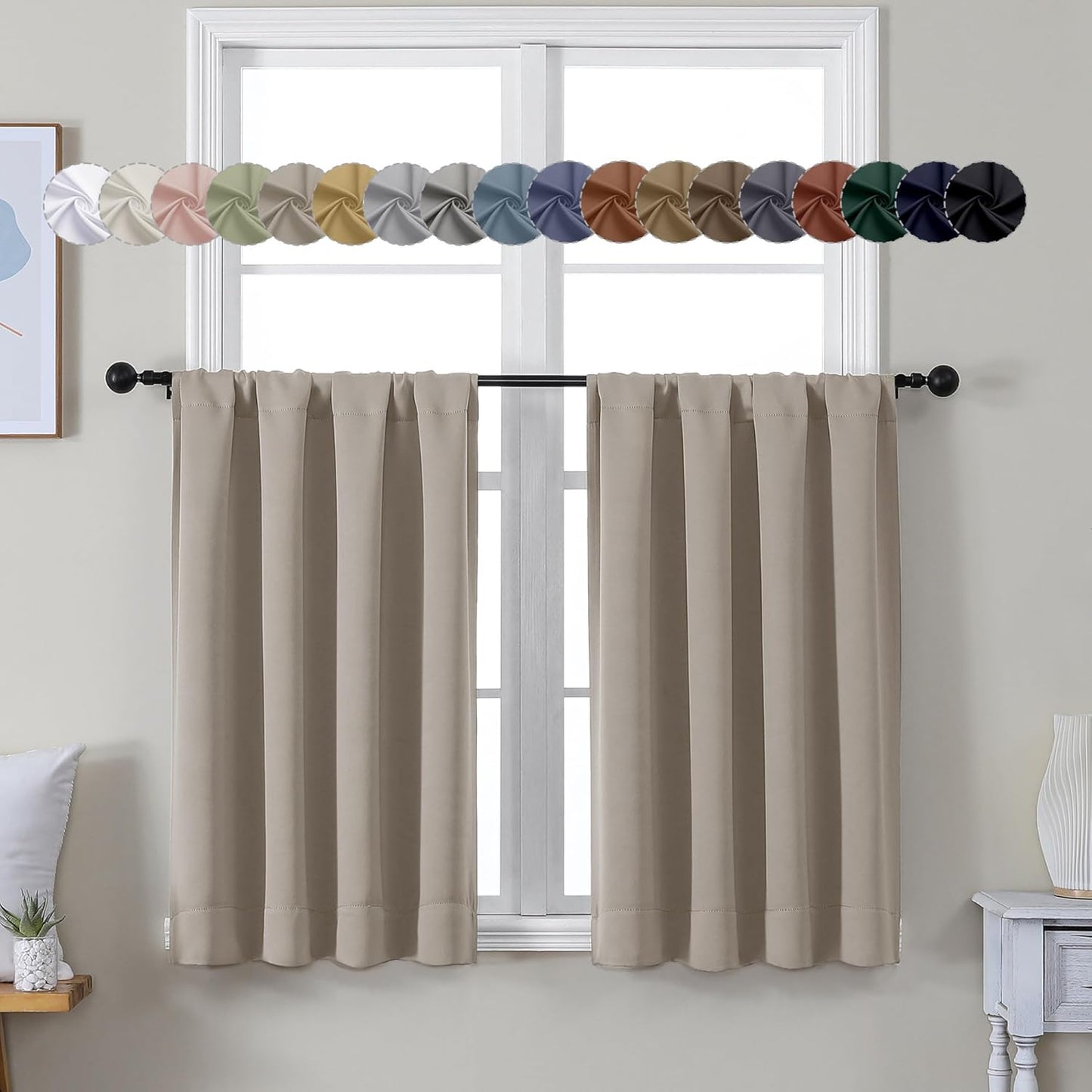 Simplebrand Ava Sage Green Blackout Curtains for Bedroom 63 Inch Length 2 Panels Set, Solid Thermal Insulated Energy Saving Rod Pocket Window Treatment Curtains Blackout Drapes, W40 x L63 Inch, Sage - Colors C