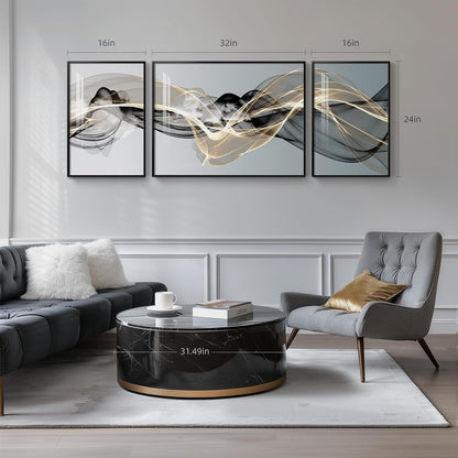 Framed Modern Luxury Gold Wall Art, Set of 3 Piece Contemporary Paintings Artwork for Walls, Golden Prints Pictures with Gold Frame, Wall Decor for Living Room, Hallway, Bedroom, Office 16x24 Inch