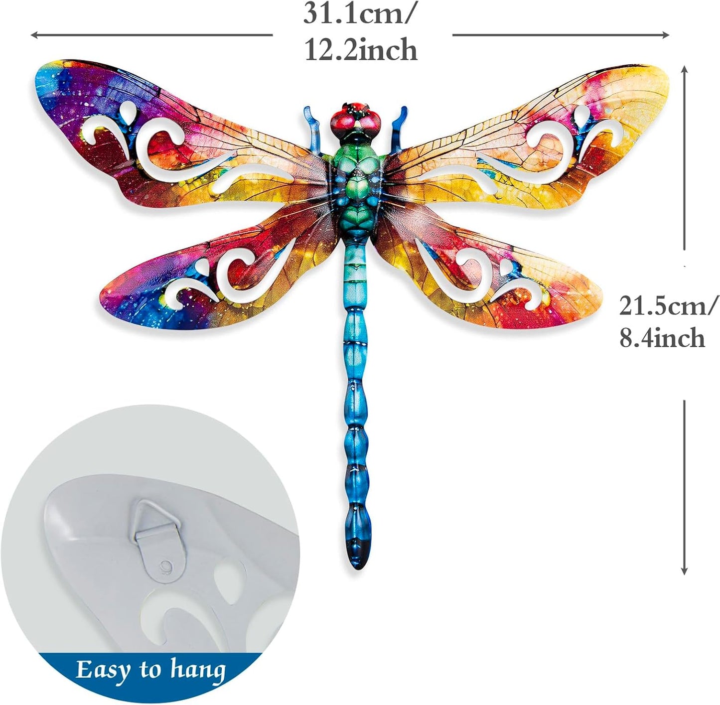 SUNREEK Metal Dragonfly Wall Decor, 9 Inches Dragonfly Outdoor Wall Art for Fence Garden Yard Patio Decorations