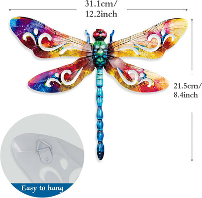 SUNREEK Metal Dragonfly Wall Decor, 9 Inches Dragonfly Outdoor Wall Art for Fence Garden Yard Patio Decorations