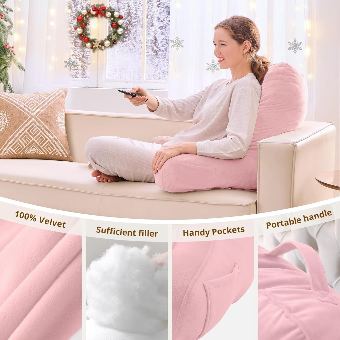 Sasttie Reading Pillows for Sitting in Bed Adult, Back Pillow Bed Sitting Up, Back-Rest Support Cushion for Sit Up on Couch, Sofa, and Floor, Dorm Essentials, Oeko-Tex Certified, Dark Grey