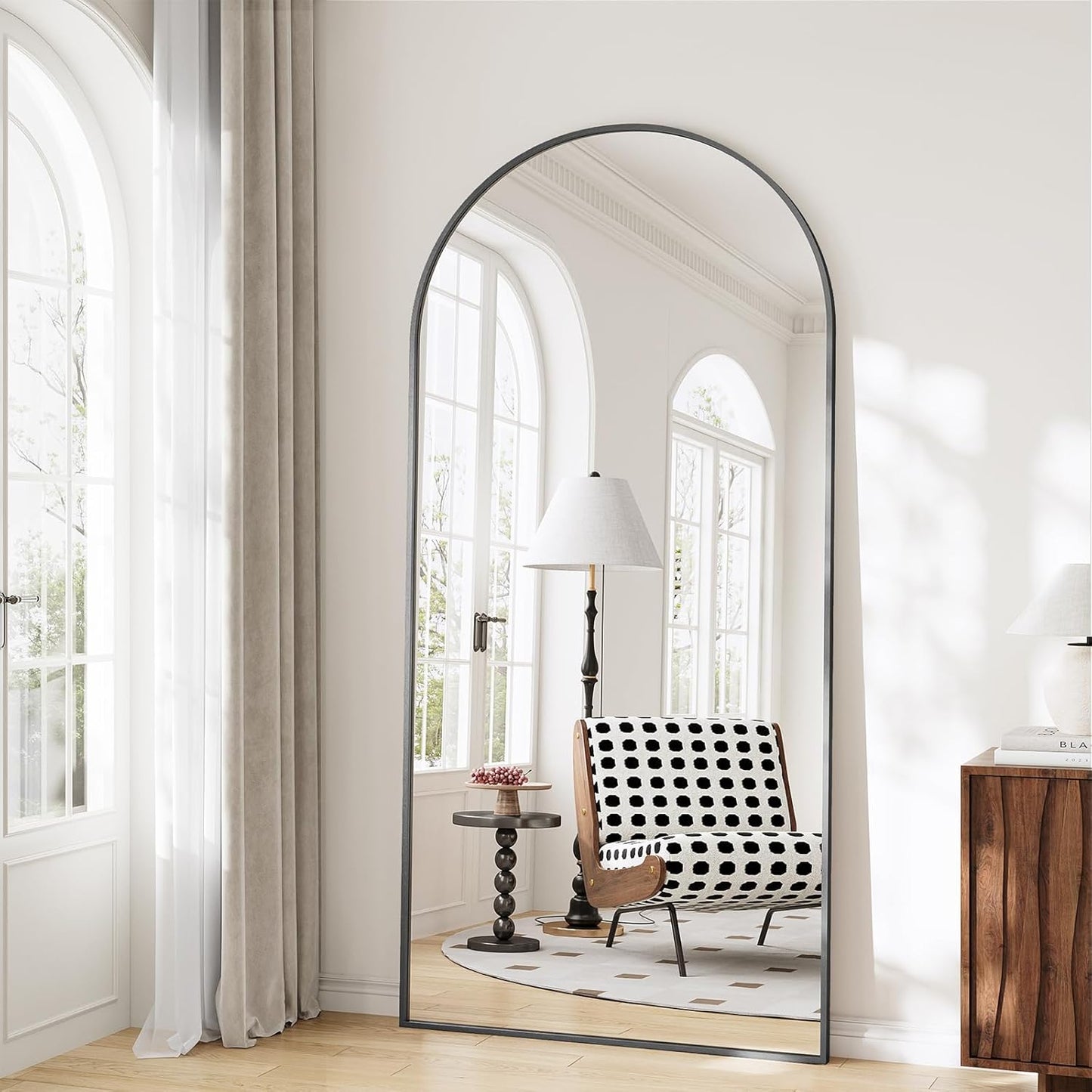 57" x 20" Arched Full Length Mirror - Wall Mounted/Floor Mirror Aluminum Alloy Frame Full Body Mirrors for Bathroom Living Room Bedroom and Entryway,Black