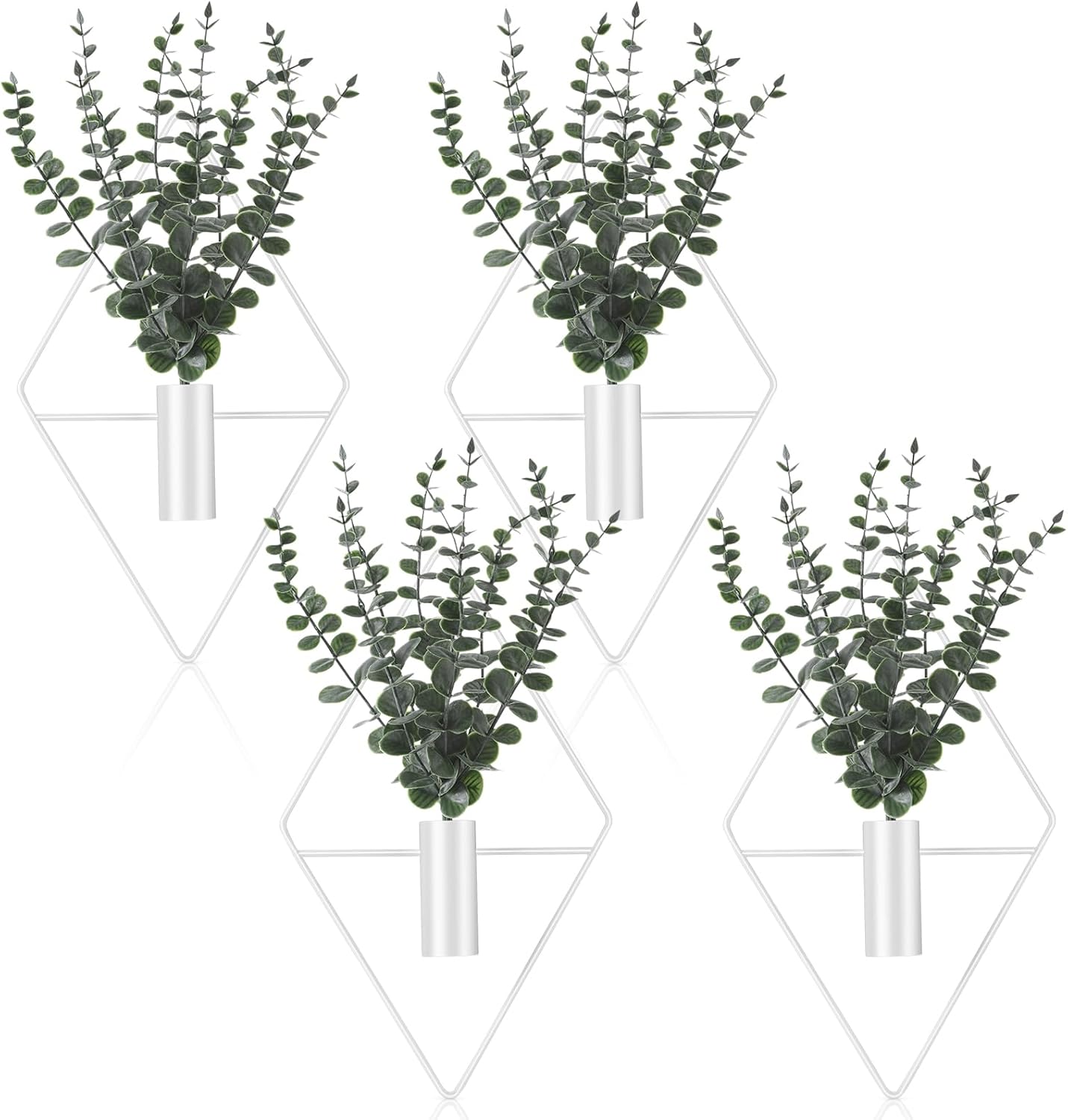 Jexine 4 Pcs Hanging Planters with Artificial Eucalyptus Metal Hanging Vase Indoor Plants Holder Modern Geometric Boho Bathroom Wall Decor for Living Room Home Office(Black)