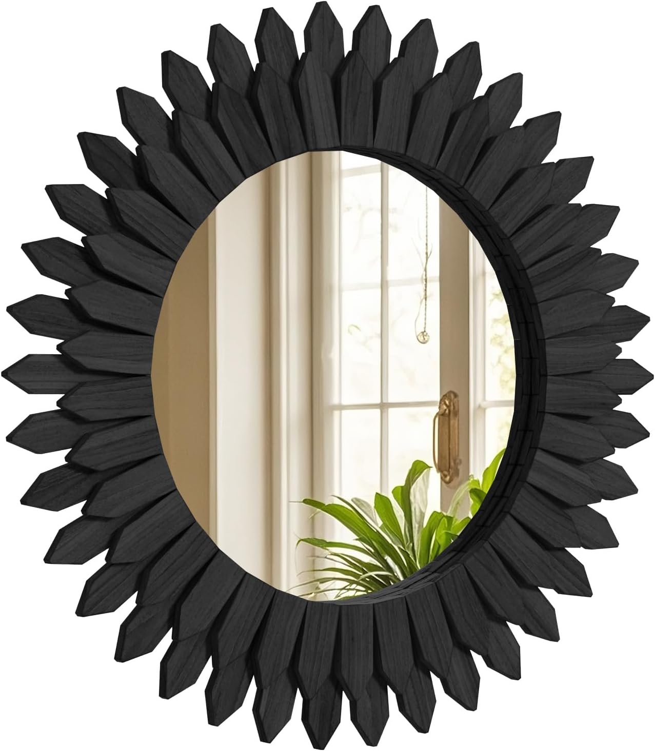 20 Inch Brown Boho Wall Decor Sunburst Mirror - Round Wooden Wall Decor, Handmade Rustic Circular Mirror for Living Room, Bedroom, Entryway, Office