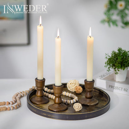 Wooden Taper Candle Holders: Wood Candlestick Holders Rustic Farmhouse Fall Decor for Living Room Dinning Table Centerpiece Christmas Set of 2