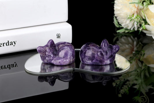 YATOJUZI 2" Cat Decors Statue Opal Moonstones Crystals Opalite Sleeping Cats Gemstone Hand-Carved Cute Animal Figurines Home Office Desk Decor Stocking Stuffers Cat Themed Ornaments Gifts for Women