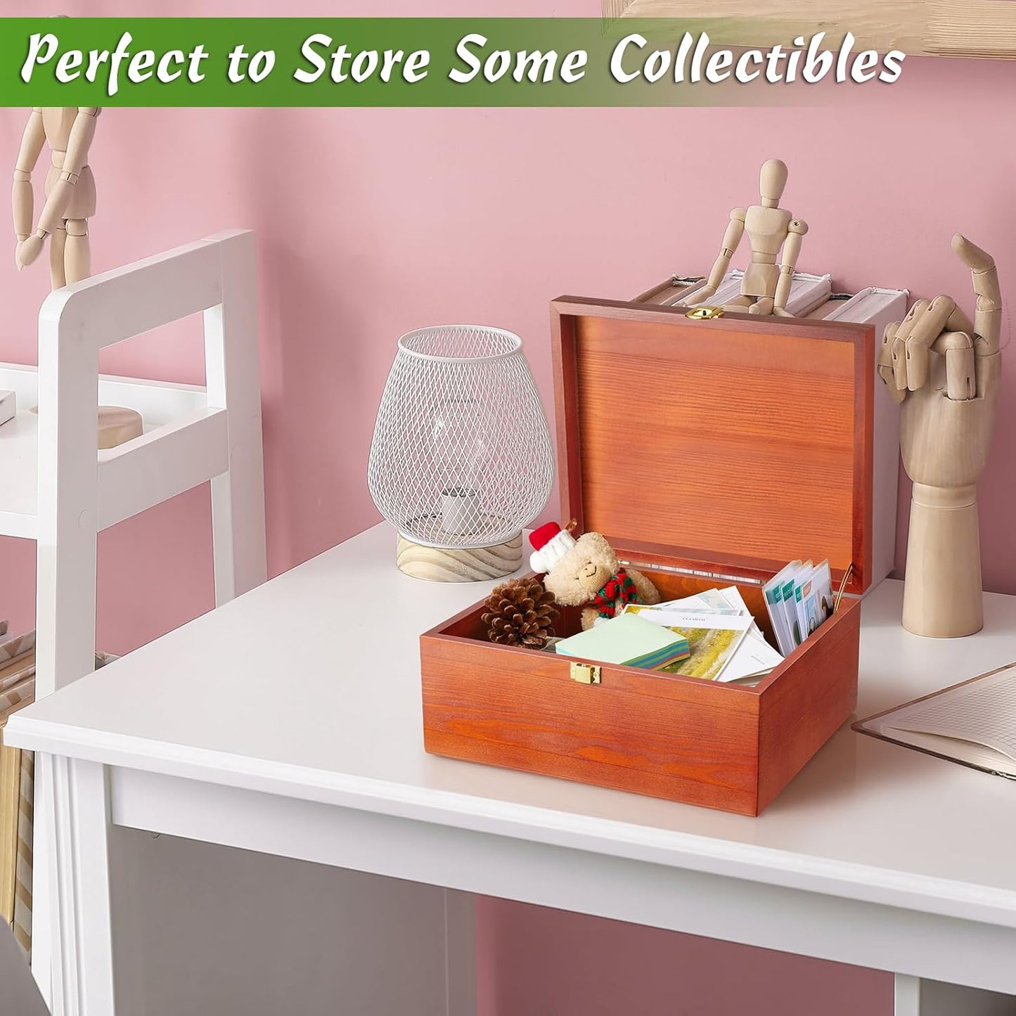 DRASTAR Wooden Keepsake Box, Large Acacia Storage Memory Box with a Hinged Lid for Crafts and Photo Storage