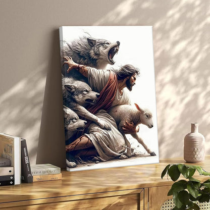 Abstract Jesus Walking on Water Canvas Wall Art Christian Spiritual Wall Decor Pictures Divine Light Modern Religious Posters Prints for Living Room Bedroom Church Decoration 12x16in
