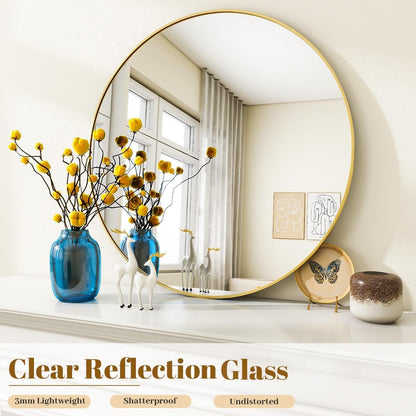 VooBang Large Black Round Bathroom Mirror, 48 inch Circle Wall Mounted Hanging Mirror with Simple Modern Circular Metal Frame for Hallway, Entryway, Living Room, Black Frame