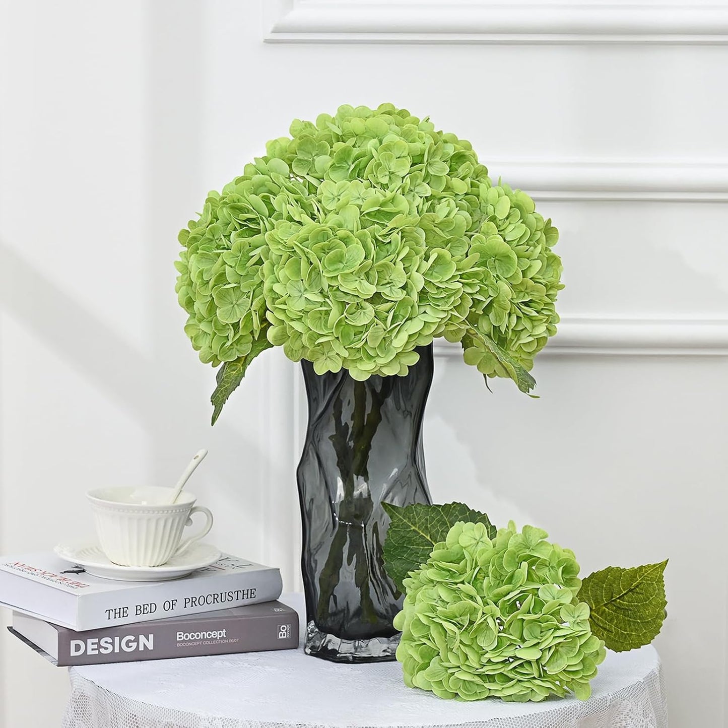 MARTINE MALL 3Pcs 21in Hydrangea Artificial Flowers, Latex Real Touch Hydrangeas Lifelike Large Hydrangea Flowers for Home Decor Party Arrangements Wedding Bouquets Centerpieces (Blue)