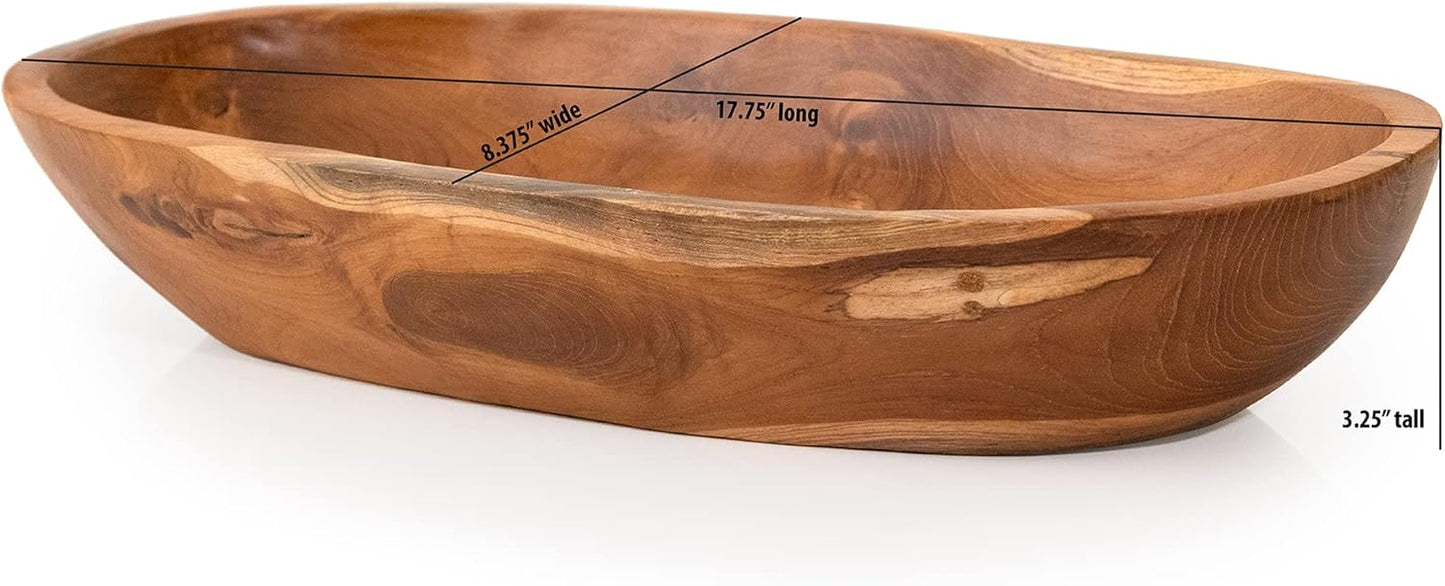 ANDALUCA Teak Wood Large Oval Decorative Dough Bowl 18in