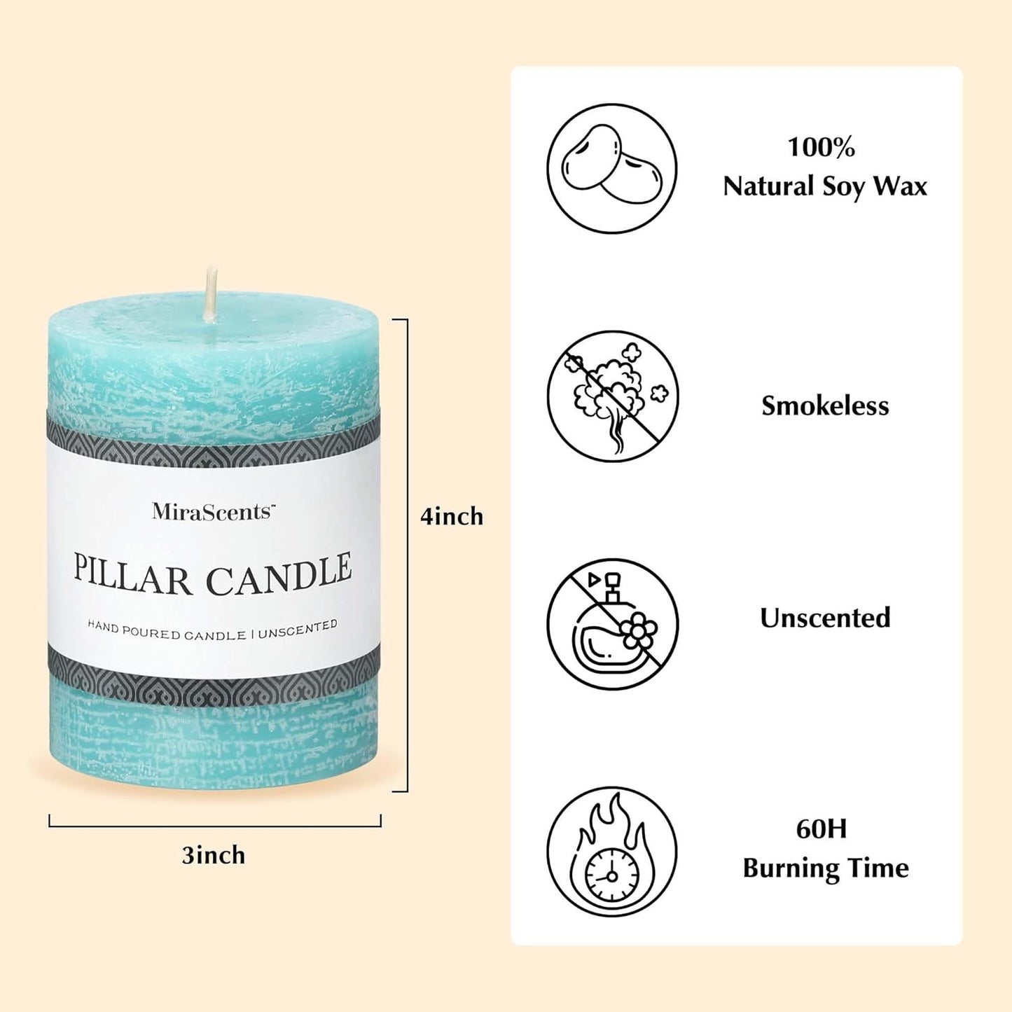 3x6 Inch Sage Green Pillar Candles Set of 3 - Unscented Spring, Long Clean Burning, Large Smokeless Dripless for Home Decor, Dinner Table, Bathroom, Rustic Decor