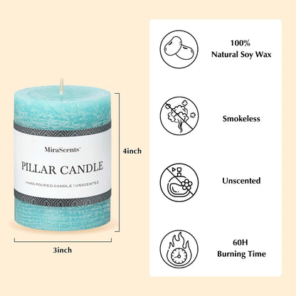 3x6 Inch Sage Green Pillar Candles Set of 3 - Unscented Spring, Long Clean Burning, Large Smokeless Dripless for Home Decor, Dinner Table, Bathroom, Rustic Decor
