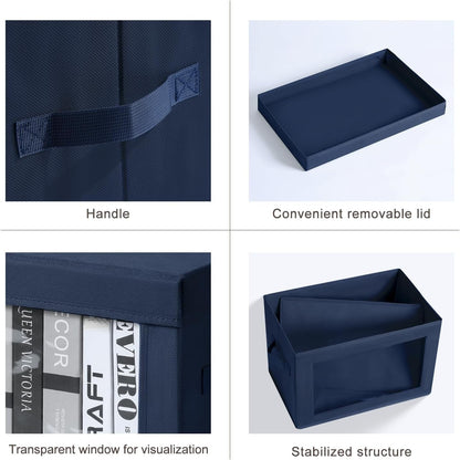 Homsorout Storage Bins with Lids - Fabric Closet Storage Bins with Window, Collapsible Baskets for Shelves 4 Pack, Home Decorative Boxes for Clothes, Closet, Office, Grey