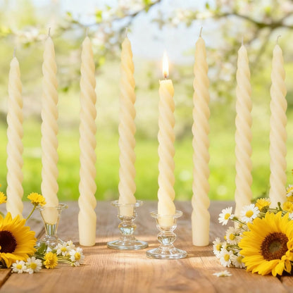2PCS 7-Inch Pure Beeswax Spiral Taper Candles, Twisted Stick Candles, Dripless & Unscented for Weddings, Christmas, Dinner, Meditation - White