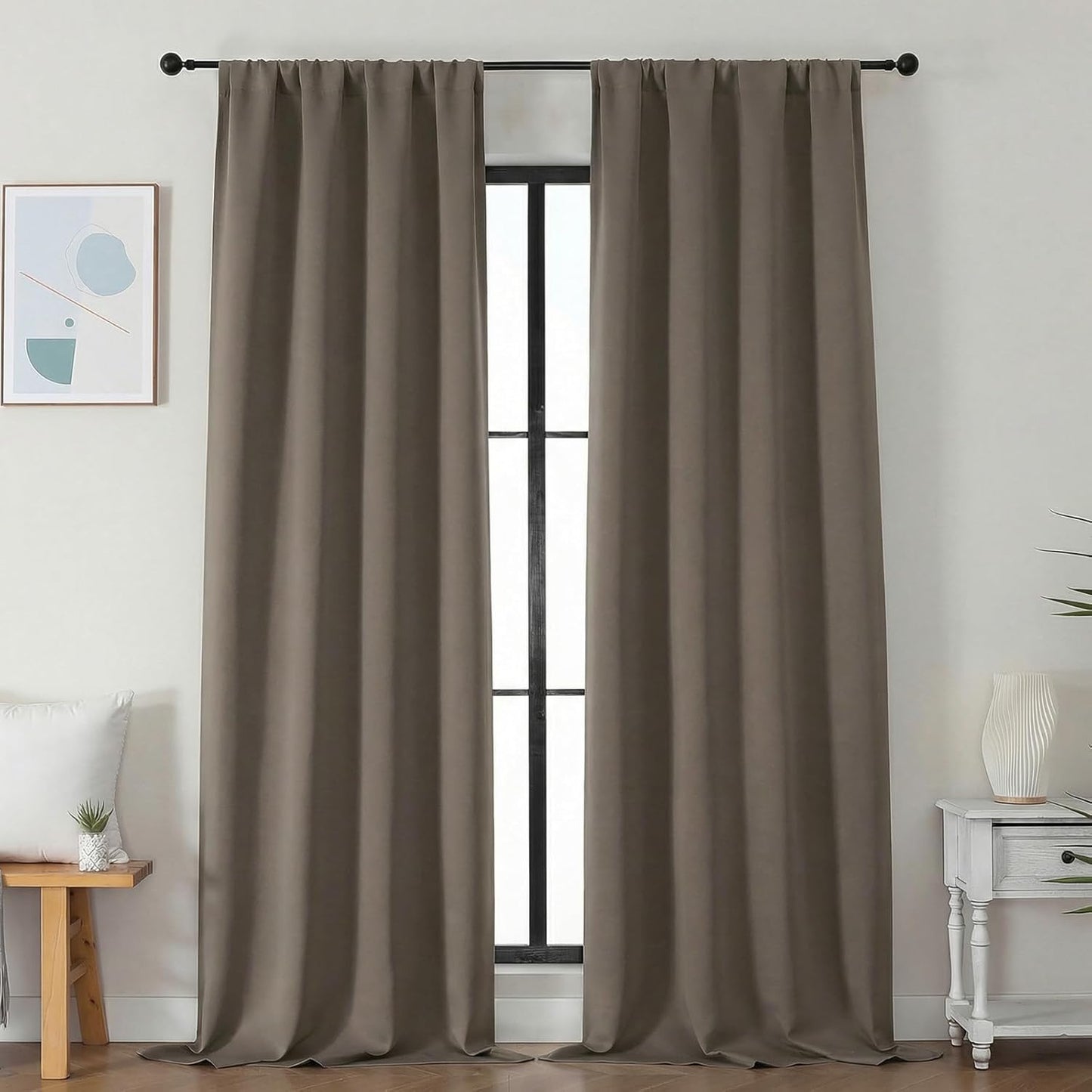 Simplebrand Ava Sage Green Blackout Curtains for Bedroom 63 Inch Length 2 Panels Set, Solid Thermal Insulated Energy Saving Rod Pocket Window Treatment Curtains Blackout Drapes, W40 x L63 Inch, Sage - Colors A