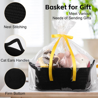 OIAHOMY Woven Basket, Gift Basket Empty with Gift Bags and Ribbons, Rope Baskets for Baby Showers, Storage Baskets with Handles for Nursery, Pet Toy Organizer - White