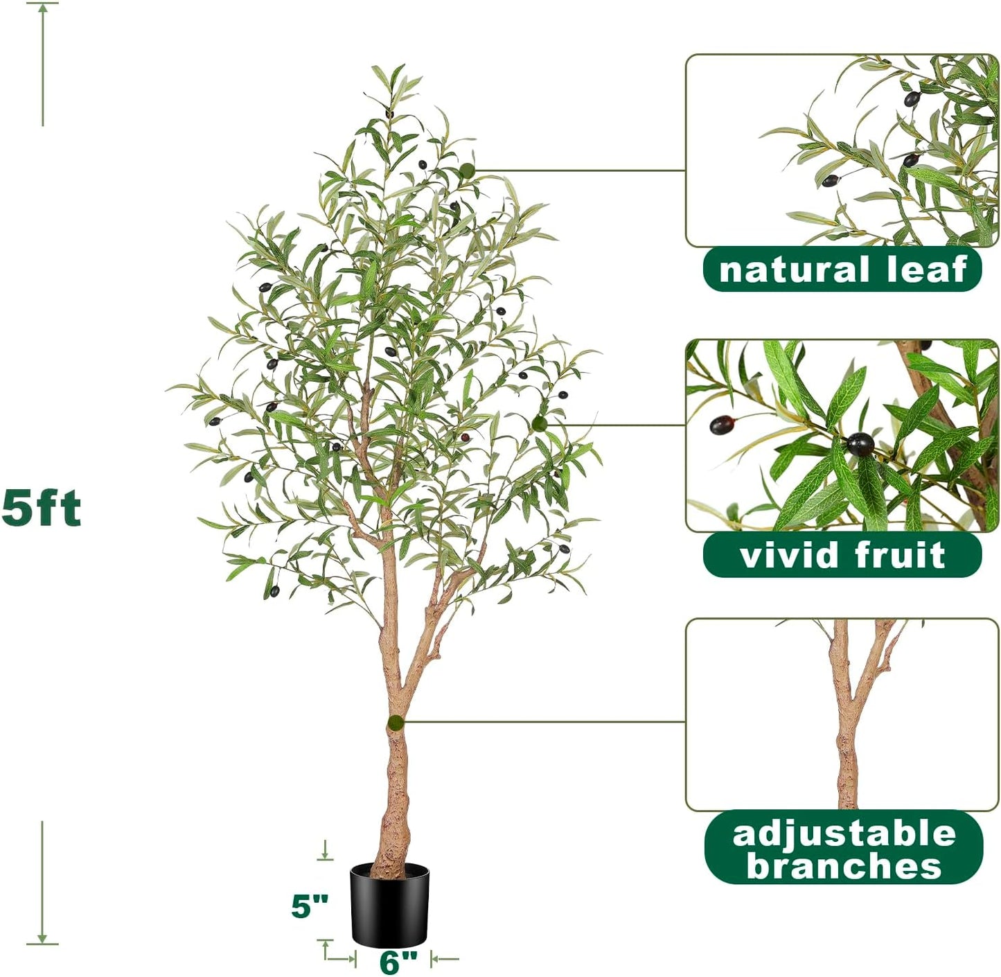 FEELEAD 7ft Faux Olive Tree - Fake Potted Olive Silk Tree with Planter Natural Olive Branches and Realistic Leaves Artificial Tree for Home House Office Decor Indoor