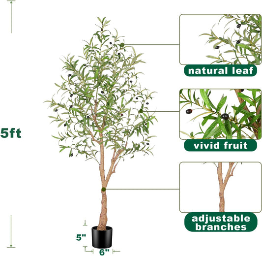 FEELEAD 7ft Faux Olive Tree - Fake Potted Olive Silk Tree with Planter Natural Olive Branches and Realistic Leaves Artificial Tree for Home House Office Decor Indoor