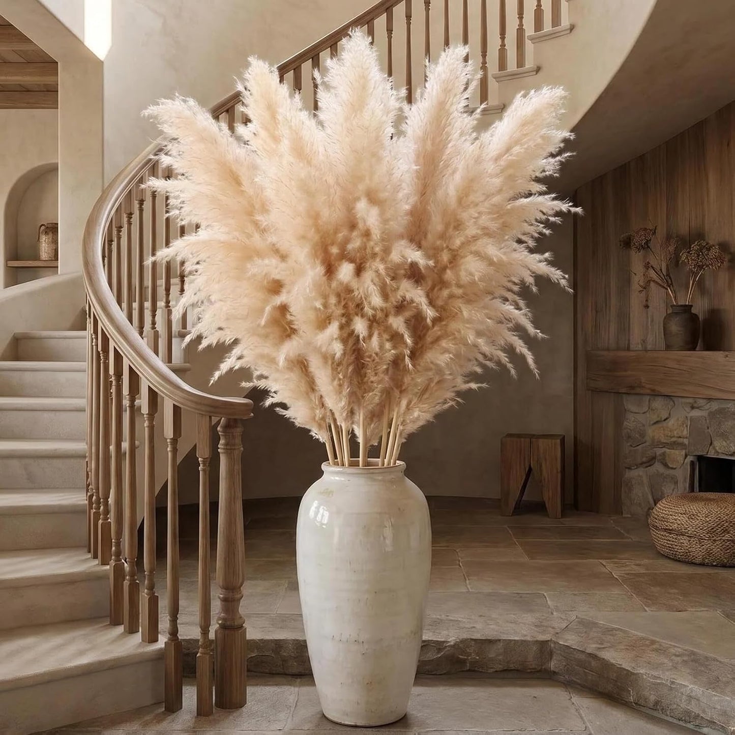 46" inch 10 Stems Natural Pampas Grass Decor Tall, Pompas Grass, Tall Pampas Grass for Weddingm, Farmhouse, Boho Home Decor (Beige)