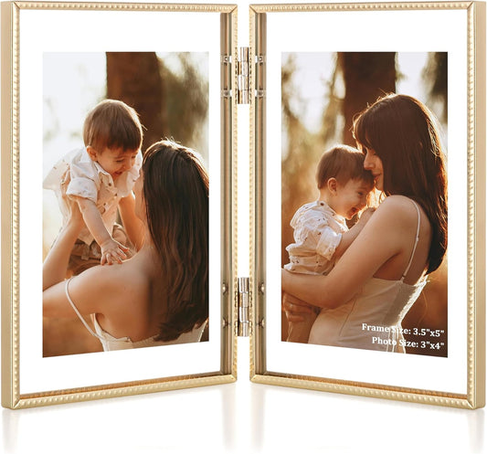 RICHFOCUS 4x6 Floating Picture Frame, Floating Display for 2x3 3.5x5, Beaded Metal Picture Frames with Real Glass, Tabletop Photo Frame for Multiple Size up to 4x6 Inch, for Home Decor, Gold 1PC
