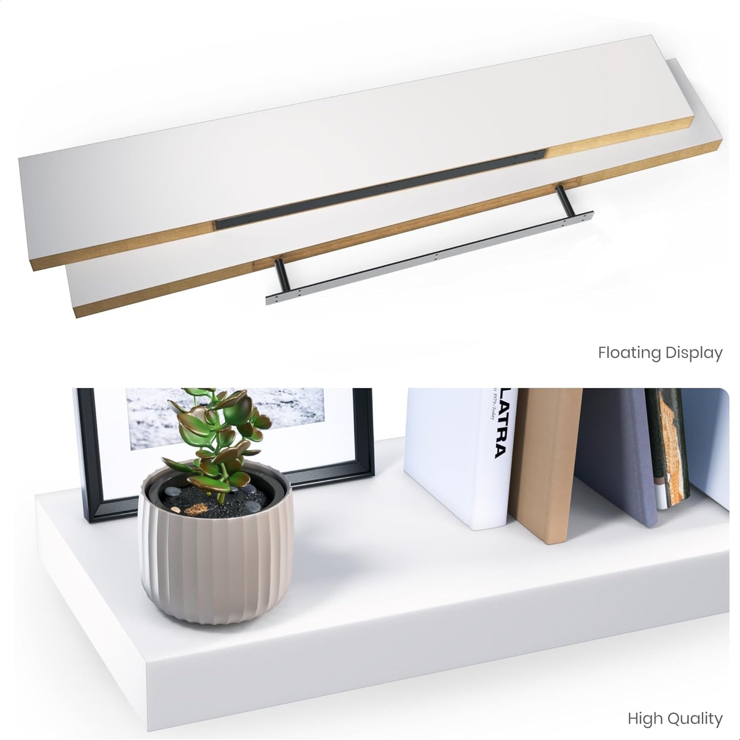 Ballucci Floating Shelves for Wall, 48" Wood Wall Shelf Set of 2, with Invisible Brackets for Bathroom, Living Room, Bedroom, Kitchen, Nursery, 8" Deep, Black