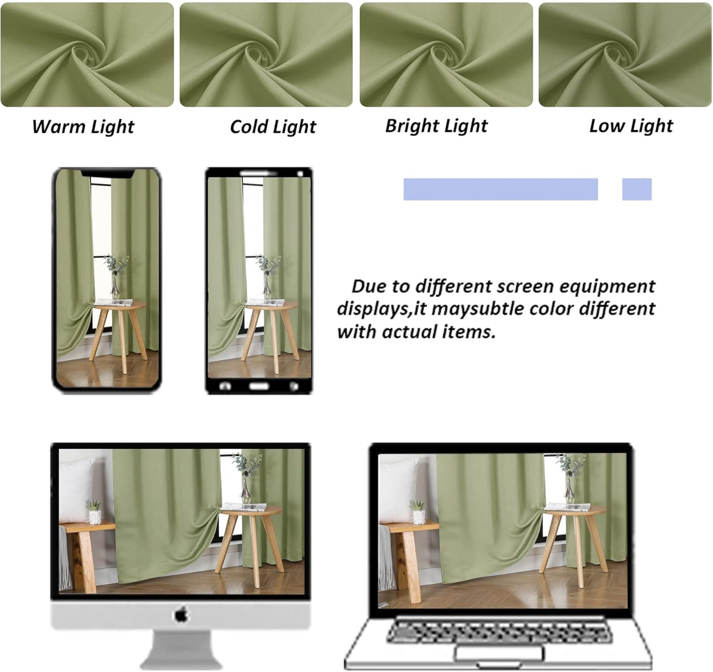 Simplebrand Ava Sage Green Blackout Curtains for Bedroom 63 Inch Length 2 Panels Set, Solid Thermal Insulated Energy Saving Rod Pocket Window Treatment Curtains Blackout Drapes, W40 x L63 Inch, Sage - Colors A