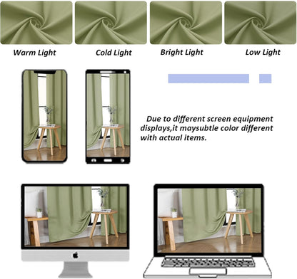 Simplebrand Ava Sage Green Blackout Curtains for Bedroom 63 Inch Length 2 Panels Set, Solid Thermal Insulated Energy Saving Rod Pocket Window Treatment Curtains Blackout Drapes, W40 x L63 Inch, Sage - Colors A