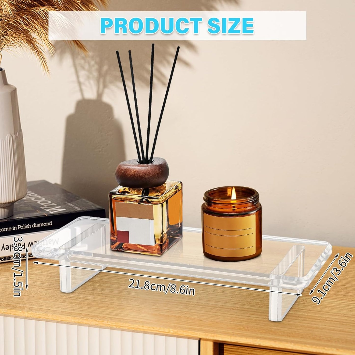 Chivalral Acrylic Bathroom Counter Tray: Water-Resistant Kitchen and Bathroom Tray Countertop Decor,Perfect for Soap Dish,Vanity,Plant,Candle Decor,and Riser Organizer-Small