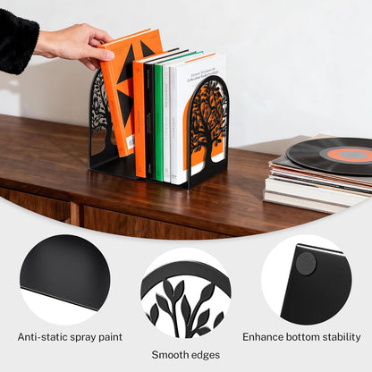 HappyHapi Decorative Bookends for Shelves, 7 Pair Metal Book Ends for Heavy Books, Black Book Stopper for Home Office Library, 6.9" x 4.7" x 3.5"（14 Pcs）