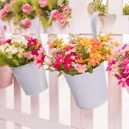 KINGLAKE Flower Pots,10 Pcs Metal Iron Hanging Flower Plant Pots Balcony Garden Plant Planter Baskets Fence Bucket Pot 4'' Flower Holders with Detachable Hook