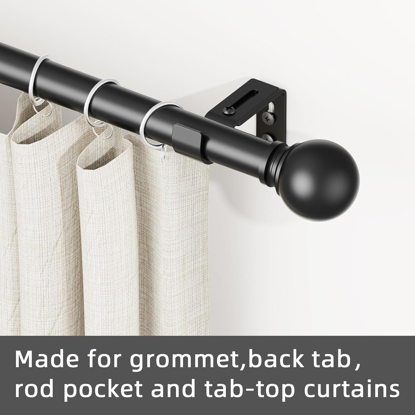 GXOACKJ Curtain Rods for windows 32-48 inch, 5/8 inch Decorative Curtain Rod Set, Matte Black Splicing Heavy Duty Metal Curtain Rod with Brackets