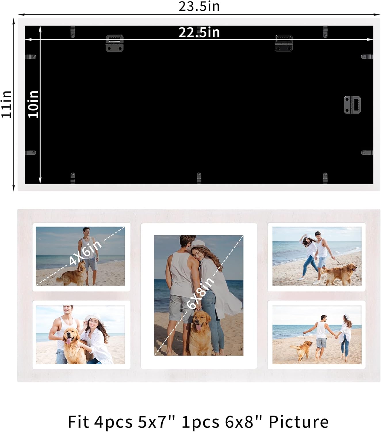 YESKAY 4x6 Picture Frame Collage for Wall Decor, Multiple Photo Collage Frames with Tempered Glass, 7-Opening for 4 x 6 Picture Frames, Rustic Brown, 1 Pack
