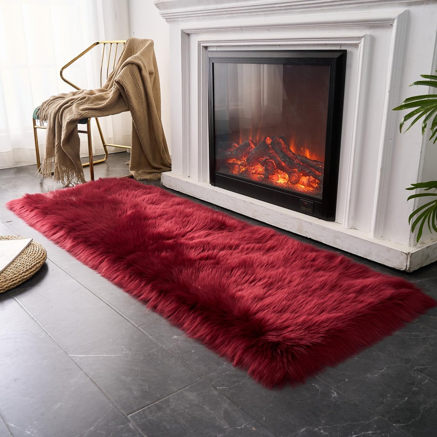 EasyJoy Ultra Soft Fluffy/Fuzzy Shaggy Area Rug Faux Fur Chair Cover Seat Pad for Bedroom Floor Sofa Living Room (2 x 6 ft Sheepskin, Beige)