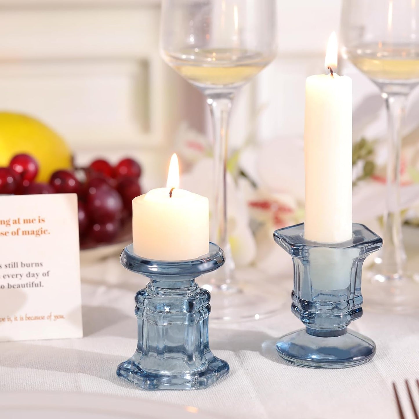 Lanttu Candlestick Holders Bulk, 12 Pcs Glass Candle Holders Set Clear, Crystal Taper Candle Holder for Wedding, Table Centerpiece, Home Decoration
