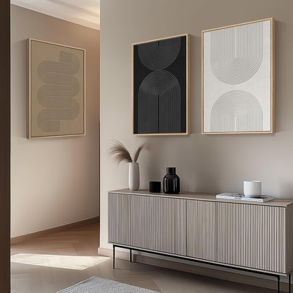 Large Framed Black and White Abstract Wall Art for Living Room, 3 Piece Big Modern Canvas Prints Paintings Artwork for Walls, Minimalist Abstract Art Pictures for Hallway, Office Wall Decor 24x36 In