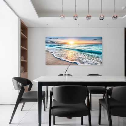 Baisuart S02250 Canvas Prints Wall Art Beach Sunset Ocean Waves Nature Pictures Stretched Canvas Wooden Framed for living Room Bedroom and Office