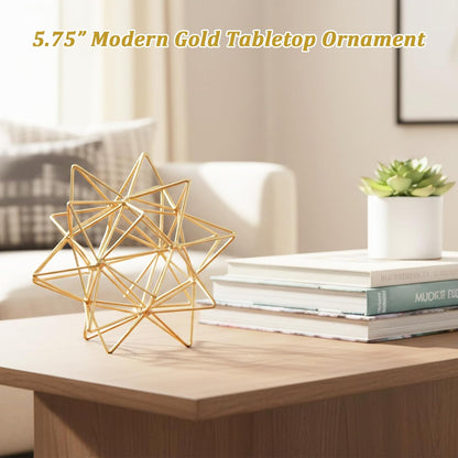 5.5" Gold Metal Geometric Sculpture, Modern Square Decorative Sphere, Small Tabletop Decoration Ball for Home Office Table Shelf Living Room Bedroom Desk Decor