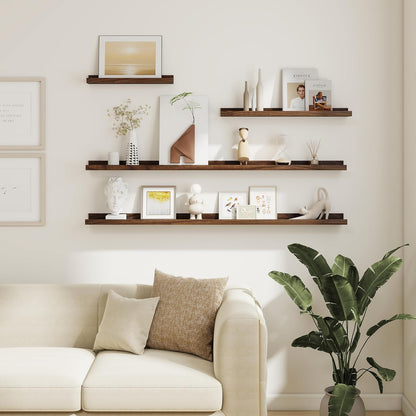 Acovy Picture Ledge Shelf Set of 6, 48 inch Long Large Floating Shelves for Wall with Lip, Wall Mounted Shelves for Living Room, Bedroom, Bathroom, Kitchen, Nursery,Oak