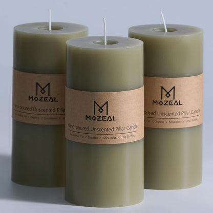 MOZEAL 3" x 4" Hand-Poured Unscented Candle,Dripless Pillar Candle Set of 3,Long Clean Burning,Approx 72 Hours Burn Time,Rustic Country Style,Wedding,Dinner,Christmas and Home Decor,White