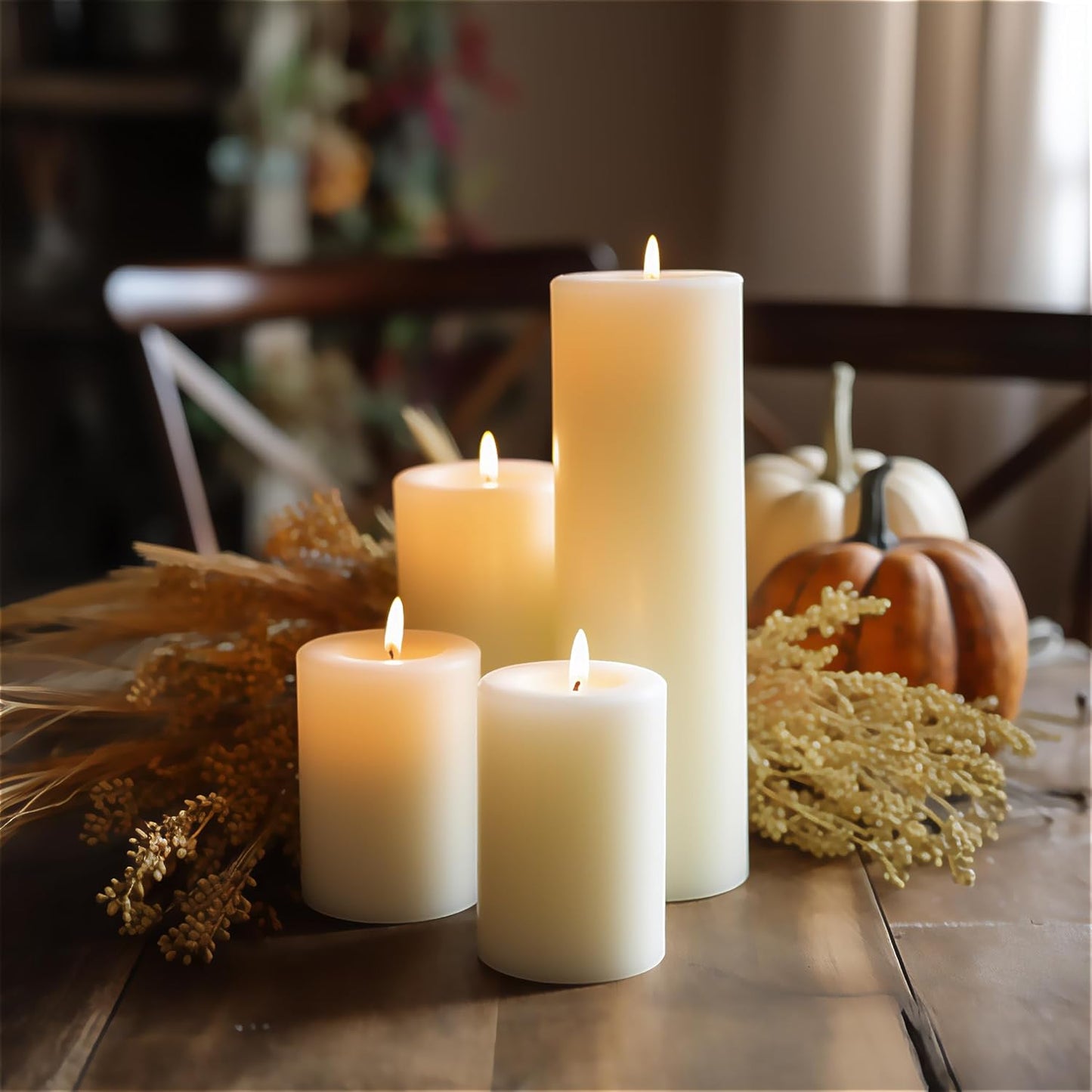 Unscented Ivory Pillar Candles Set of 6-2.8x4 inch - Dripless and Smokeless Large Pillar Candles, 50-Hours Long Burning Time Paraffin Candle for Dinner Table, Christmas and Home Decor