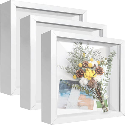 8x8 Shadow Box Frame Display Case with Letter Stickers, 3D Picture Frame, Display Case Box for Memorabilia, Baby Items, Wedding Memories, Crafts, Tickets and Photos (White, 8x8)